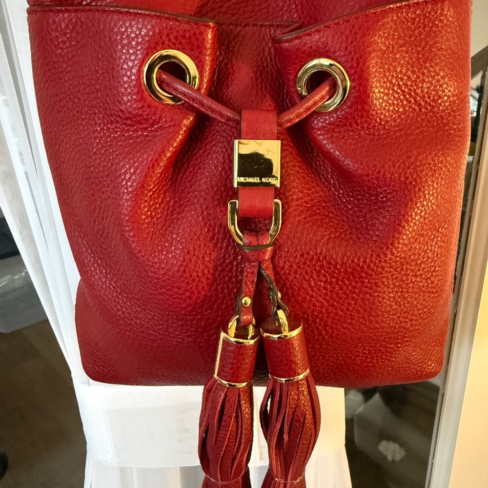 Michael Kors Red Leather Tassel Backpack